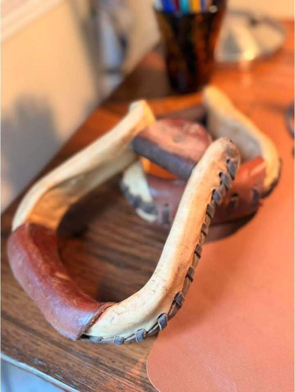 Vintage Western Stirrups – Leather & Rawhide Cowboy Decor – Pair